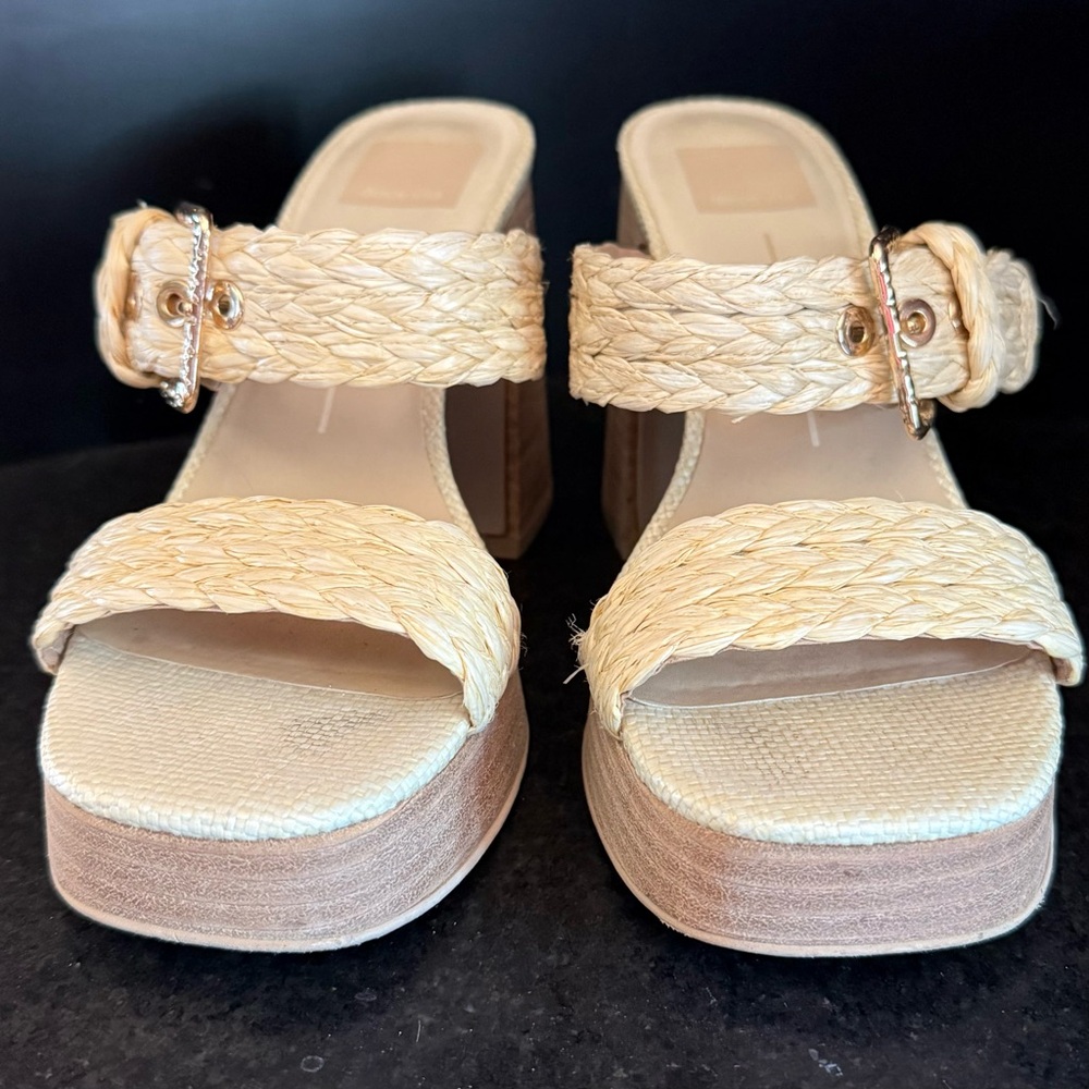 Dolce Vita Cream Rattan Platform Sandals with Braided Straps